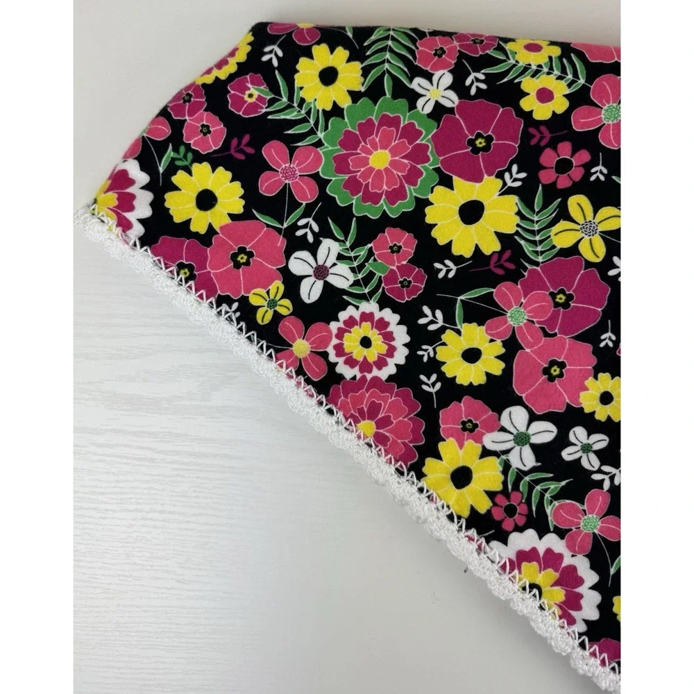 Handmade VTG Style Baby Girl Blanket Pink Floral Crochet Boho 70s Gift Receiving